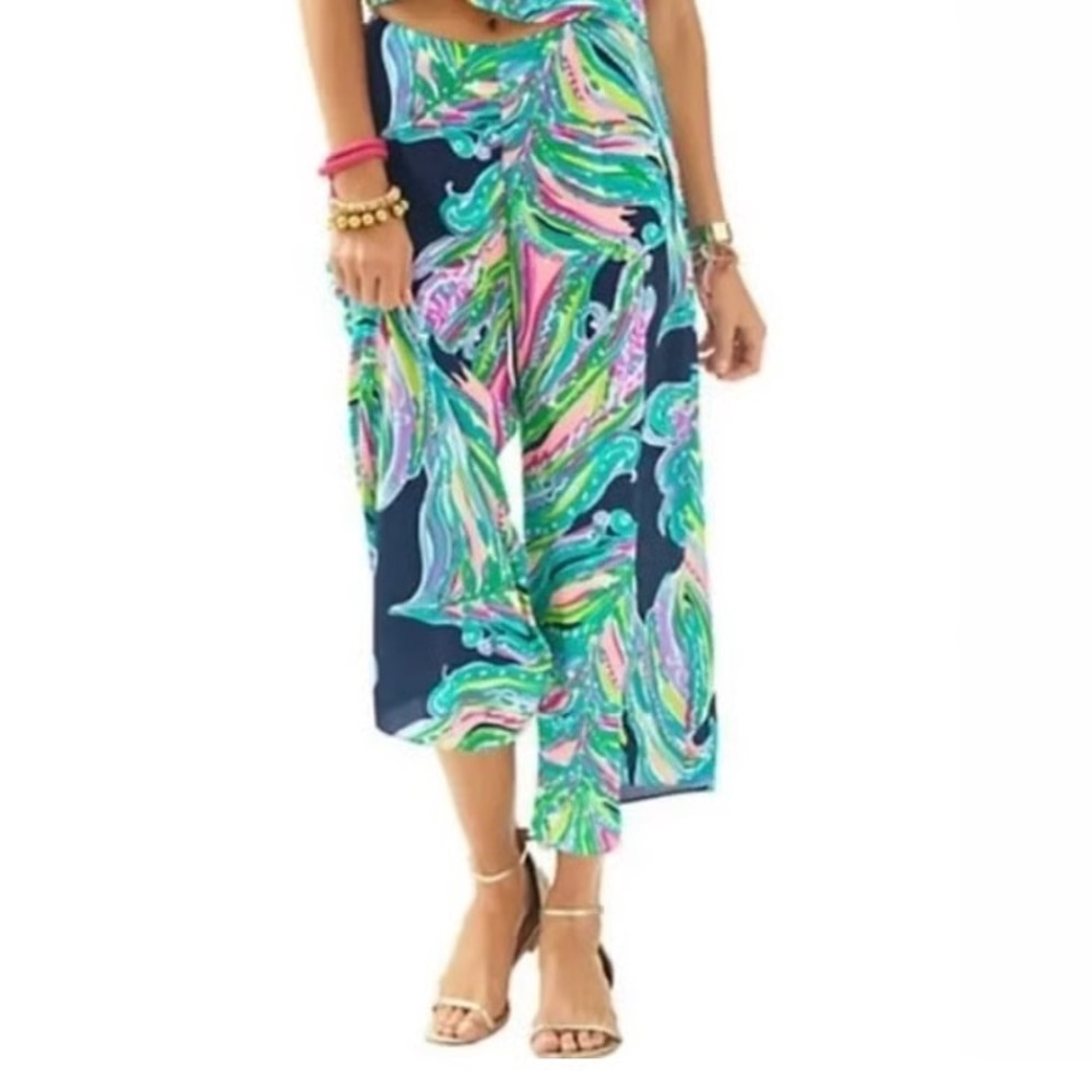 Lilly Pulitzer Navy, Pink & Green Wide-Leg Pants